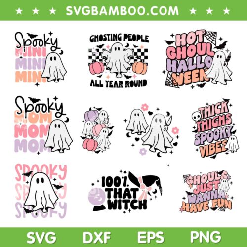 Spooky Ghost Retro SVG Bundle, Hot Ghoul Halloween SVG Bundle, Spooky Mom DXF SVG PNG EPS