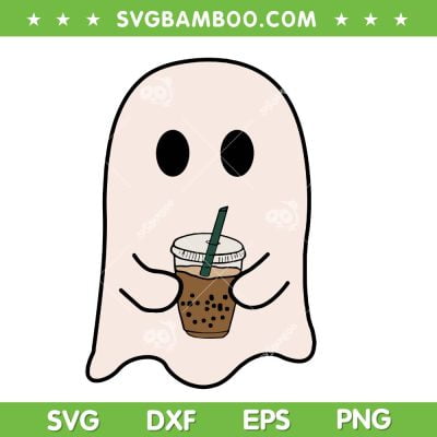 Cute Little Ghost Ice Coffee SVG PNG, Spooky Season Halloween Costume SVG, Ghost Drink Coffee DXF SVG PNG EPS