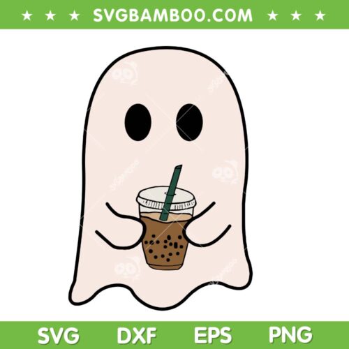 Cute Little Ghost Ice Coffee SVG PNG, Spooky Season Halloween Costume SVG, Ghost Drink Coffee DXF SVG PNG EPS