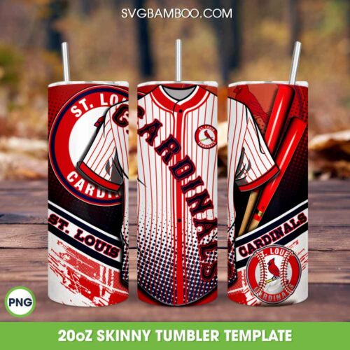 St Louis Cardinals Jersey 20oz Skinny Tumbler Template PNG, Cardinals Baseball Tumbler Wrap PNG, MLB Team Tumbler Template PNG