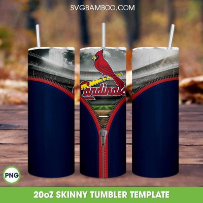 St Louis Cardinals Zipper Skinny Tumbler Template PNG, Louis Cardinals Logo Tumbler Wrap PNG, Baseball Sports 20oz Skinny Tumbler Template PNG
