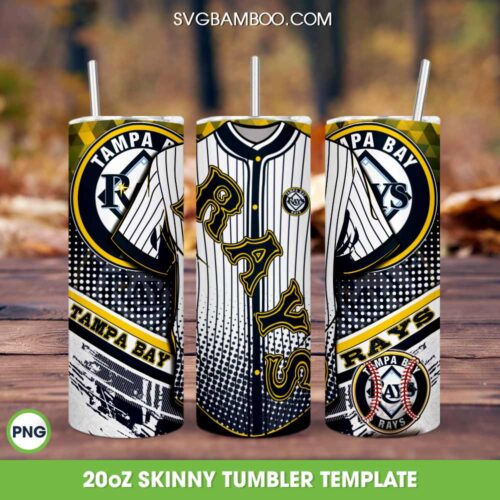 Tampa Bay Rays Jersey 20oz Skinny Tumbler Template PNG, MLB Tampa Bay Rays Tumbler Wrap PNG, Jersey Logo Tumbler Template PNG