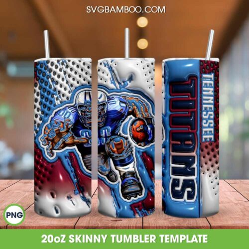 Tennessee Titans Mascot 3D Inflated Tumbler Wrap PNG, Titans Half Football 20oz Skinny Tumbler, Football Sports Tumbler Template PNG