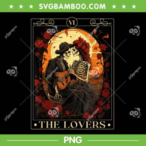 The Lovers Tarot Card PNG, Skeleton Valentine Gothic Halloween PNG, Skull Lovers PNG