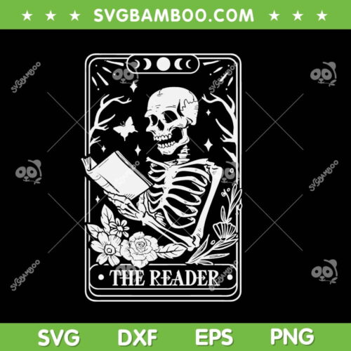 The Reader Tarot Card SVG PNG, Skeleton Reading SVG, The Reader Book Lover DXF SVG PNG EPS