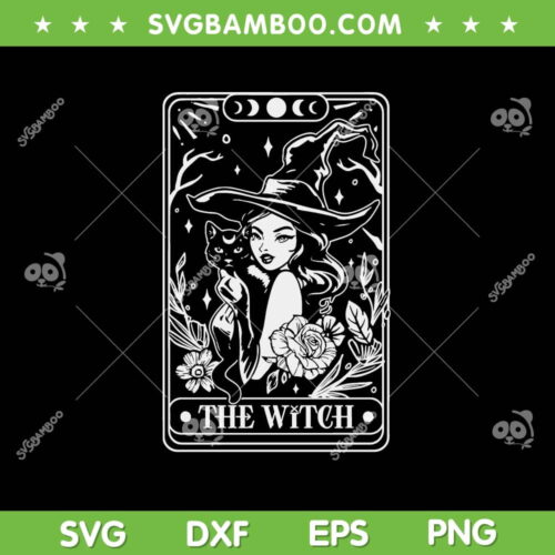 The Witch Tarot SVG PNG, Witch Tarot Card SVG, Witch And Cat Tarot DXF SVG PNG EPS