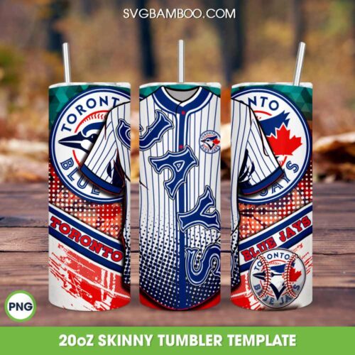 Toronto Blue Jays Jersey 20oz Skinny Tumbler Template PNG, MLB Toronto Blue Jays Tumbler Wrap PNG, Baseball Team Tumbler Template PNG
