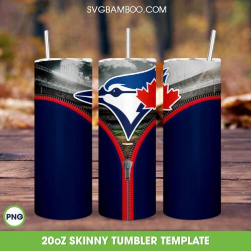 Toronto Blue Jays Zipper Skinny Tumbler Template PNG, MBL Toronto Blue Jays Tumbler Wrap PNG, MLB Team 20oz Skinny Tumbler Template PNG