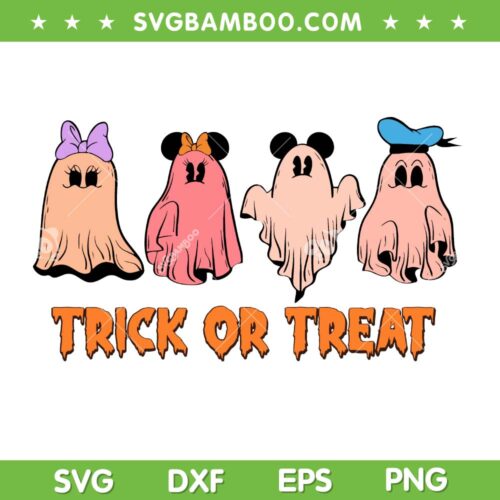Disney Ghost Trick Or Treat SVG PNG, Mouse Ghost SVG, Mickey Mouse Halloween DXF SVG PNG EPS