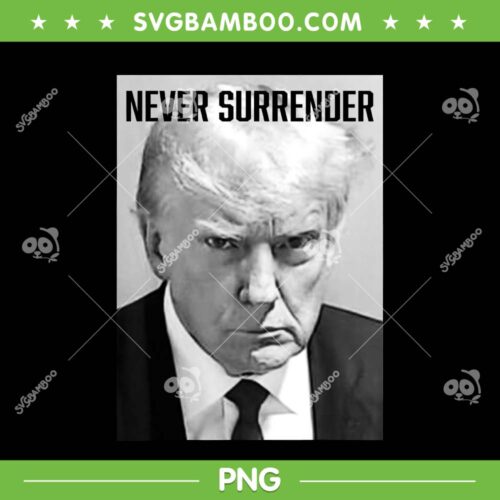 Trump Mug Shot PNG, Never Surrender Donald Trump Mugshot PNG, Donald Trump Arrested PNG