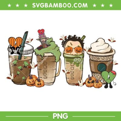 Un Halloween Sin Ti Coffee PNG, Bad Bunny Coffee Latte PNG, Halloween Bad Bunny PNG