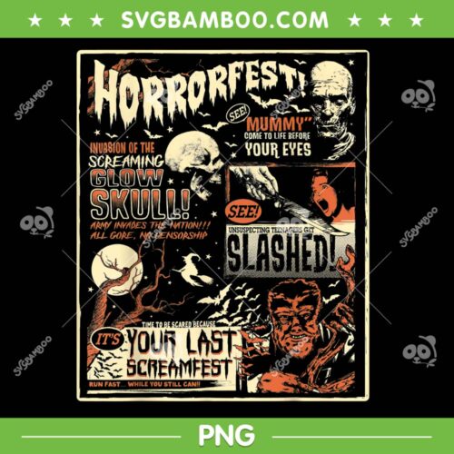 Vintage Horrorfest Movie Poster PNG, Terror Old Time Halloween PNG, Retro Horror Movie PNG