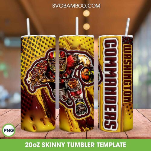Washington Commanders Mascot 3D Inflated Tumbler Wrap PNG, Washington Football 20oz Skinny Tumbler, NFL Team Tumbler Template PNG