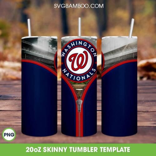 Washington Nationals Zipper Skinny Tumbler Template PNG, MLB Washington Nationals Tumbler Wrap PNG, MLB Baseball Team 20oz Skinny Tumbler Template PNG