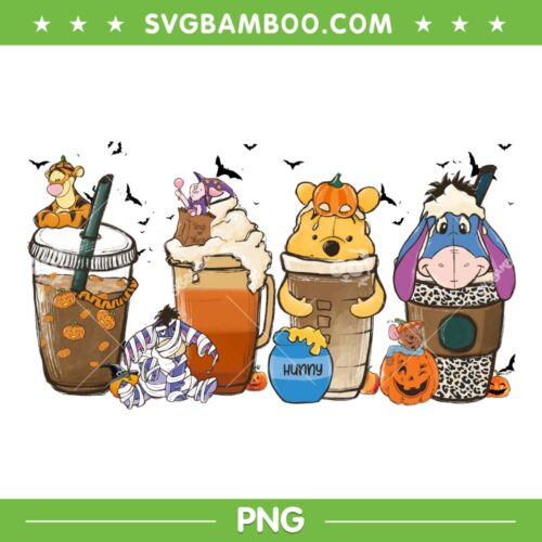 Winnie The Pooh Halloween Coffee PNG, Pooh Halloween Coffee Latte PNG, Halloween Coffee PNG