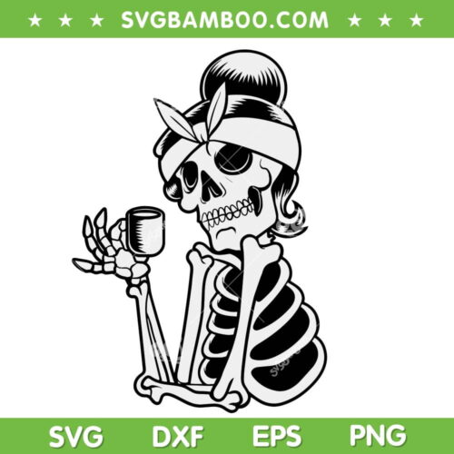 Womens Skeleton Coffee Halloween Costume SVG, Coffee Drinking Skeleton SVG, Skull Halloween DXF SVG PNG EPS
