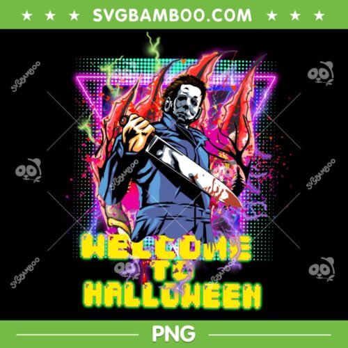 Michael Myers Lightning Welcome To Halloween PNG, Scary Michael Myers PNG, Neon Myers Halloween PNG