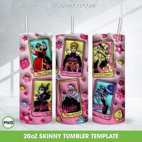 3D Inflated Bad Witches Tumbler Wrap PNG, Bad Girl Halloween 20oz Skinny Tumbler Template PNG