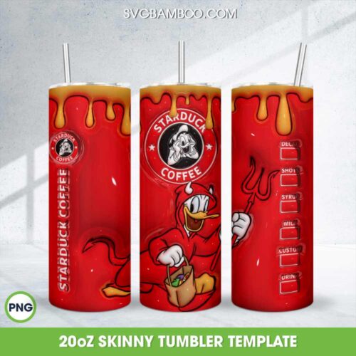 3D Inflated Donald Duck Devil Halloween Tumbler Wrap PNG, Starduck Coffee 20oz Skinny Tumbler Template PNG