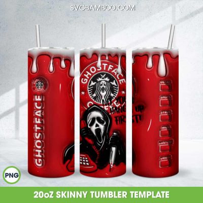 3D Inflated Ghostface Coffee Haloween Tumbler Wrap PNG, Ghostface Starbucks 20oz Skinny Tumbler Template PNG 3D Inflated Ghostface Coffee Haloween Tumbler Wrap PNG, Ghostface Starbucks 20oz Skinny Tumbler Template PNG