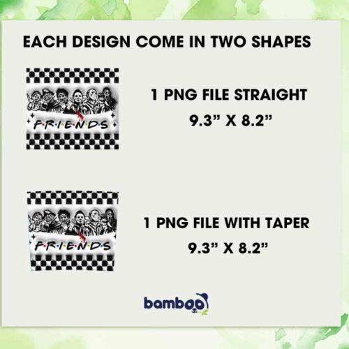 3D Inflated Horror Friends Tumbler Wrap PNG, Horror Movie Halloween 20oz Skinny Tumbler Template PNG