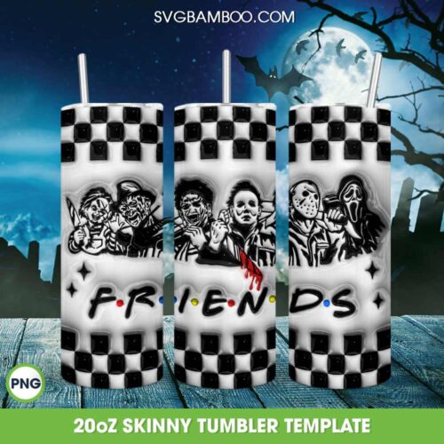 3D Inflated Horror Friends Tumbler Wrap PNG, Horror Movie Halloween 20oz Skinny Tumbler Template PNG
