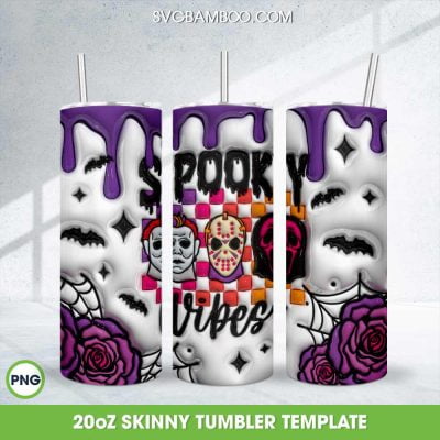 3D Inflated Horror Movie Tumbler Wrap PNG, Myers Jason Ghostface Spooky 20oz Skinny Tumbler Template PNG