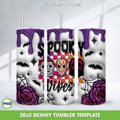3D Inflated Horror Movie Tumbler Wrap PNG, Myers Jason Ghostface Spooky 20oz Skinny Tumbler Template PNG
