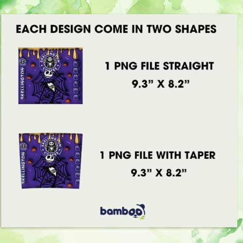 3D Inflated Jack Skellington Coffee Halloween Tumbler Wrap PNG, Skellington Coffee Starbucks 20oz Skinny Tumbler Template PNG
