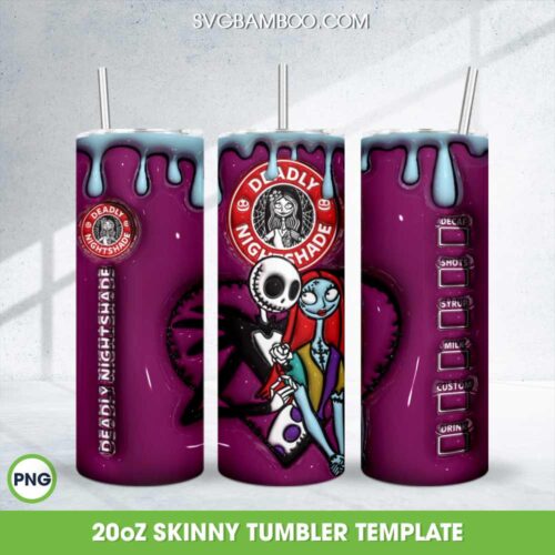 3D Inflated Jack And Sally Coffee Tumbler Wrap PNG, Deadly Nightshade Coffee 20oz Skinny Tumbler Template PNG