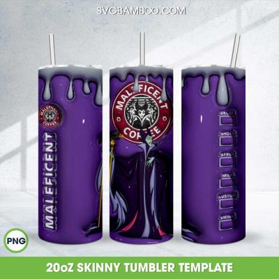 3D Inflated Maleficent Coffee Halloween Tumbler Wrap PNG, Disney Halloween 20oz Skinny Tumbler Template PNG