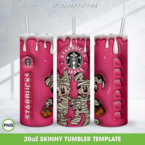 3D Inflated Mickey Minnie Mouse Coffee Tumbler Wrap PNG, Disney Mouse Mummy Halloween 20oz Skinny Tumbler Template PNG