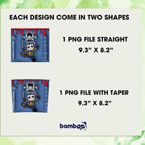 3D Inflated Ohana Jason Voorhees Coffee Tumbler Wrap PNG, Halloween Horror Stitch 20oz Skinny Tumbler Template PNG