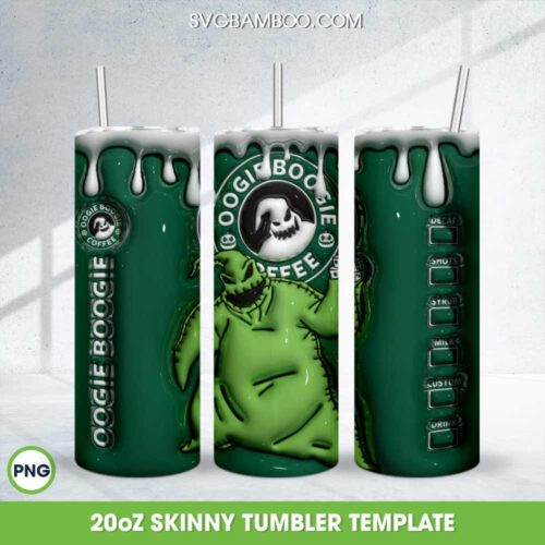3D Inflated Oogie Boogie Coffee Halloween Tumbler Wrap PNG, Oogie Boogie Starbucks Coffee 20oz Skinny Tumbler Template PNG