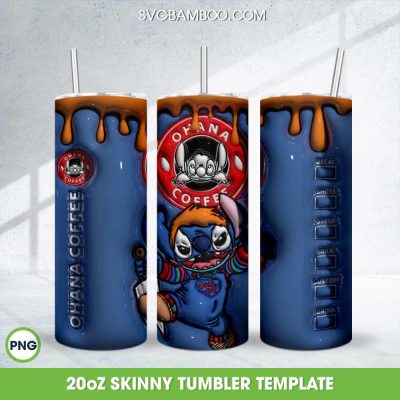 3D Inflated Stitch Chucky Coffee Tumbler Wrap PNG, Ohana Coffee 20oz Skinny Tumbler Template PNG 3D Inflated Stitch Chucky Coffee Tumbler Wrap PNG, Ohana Coffee 20oz Skinny Tumbler Template PNG