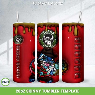 3D Inflated Stitch Freddy Krueger Coffee Tumbler Wrap PNG, Halloween Freddy Krueger 20oz Skinny Tumbler Template PNG