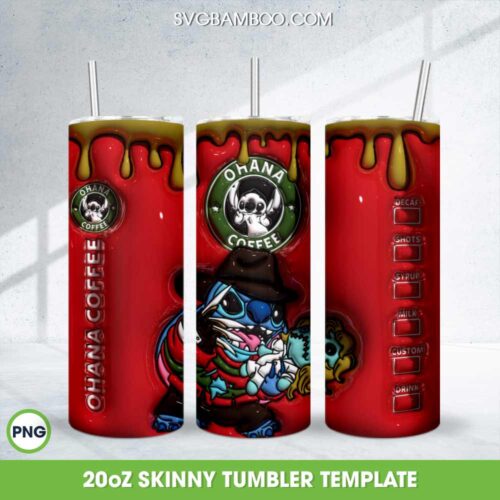 3D Inflated Stitch Freddy Krueger Coffee Tumbler Wrap PNG, Halloween Freddy Krueger 20oz Skinny Tumbler Template PNG