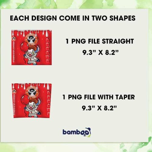 3D Inflated Stitch IT Horror Movie Coffee Tumbler Wrap PNG, Halloween Pennywise 20oz Skinny Tumbler Template PNG