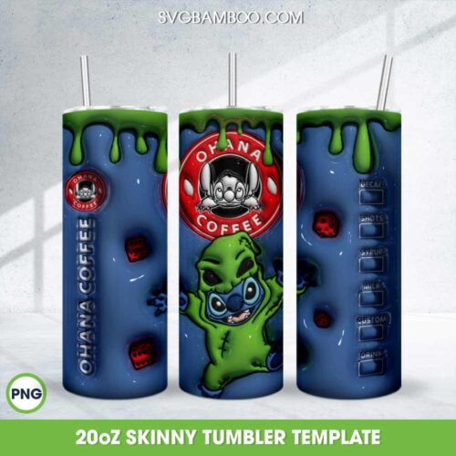 3D Inflated Stitch Oogie Boogie Coffee 20oz Skinny Tumbler Template PNG, Oogie Boogie Ohana Coffee Tumbler Wrap PNG
