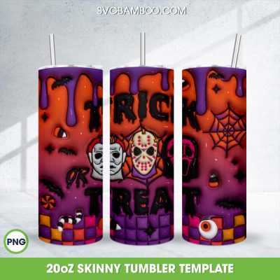 3D Inflated Trick Or Treat Tumbler Wrap PNG, Horror Movie 3D 20oz Skinny Tumbler Template PNG 3D Inflated Trick Or Treat Tumbler Wrap PNG, Horror Movie 3D 20oz Skinny Tumbler Template PNG