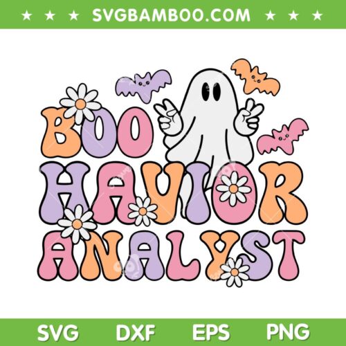 Boo Behavior Analyst SVG PNG, ABA Therapist Retro Halloween SVG, Nurse Ghost Groovy DXF SVG PNG EPS