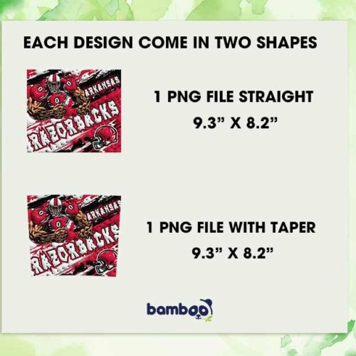 Arkansas Razorbacks 3D Inflated Tumbler Wrap PNG, NCAA Razorbacks Football Teams 20oz Skinny Tumbler Template PNG