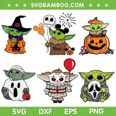 Baby Yoda Halloween SVG Bundle, Cute Grogu Trick Or Treat SVG Bundle, Boo Ghost Halloween DXF SVG PNG EPS
