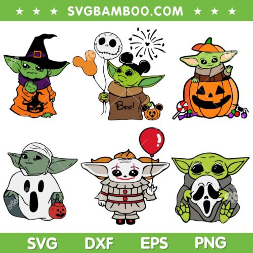 Baby Yoda Halloween SVG Bundle, Cute Grogu Trick Or Treat SVG Bundle, Boo Ghost Halloween DXF SVG PNG EPS