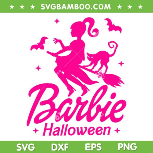 Barbie Witch Spooky Halloween SVG PNG, Barbie Riding Broom SVG, Witch Barbie DXF SVG PNG EPS