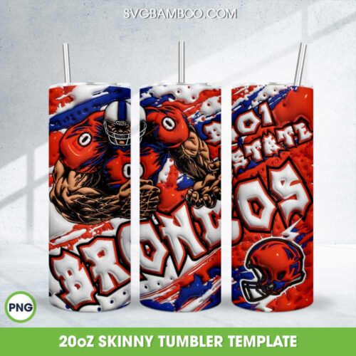 Boise State Broncos 3D Inflated Tumbler Wrap PNG, NCAA Football 20oz Skinny Tumbler Template PNG
