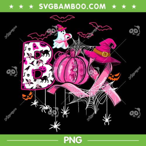 Boo Pumpkin Breast Cancer Halloween PNG, Witch Pink Ribbon PNG, Boo Halloween PNG