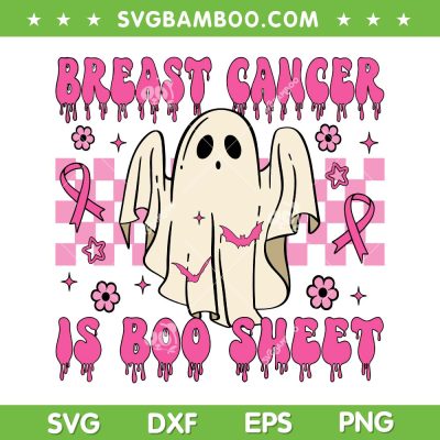 Breast Cancer Is Boo Sheet SVG PNG, Retro Ghost Pink Ribbon SVG, Halloween Breast Cancer Awareness DXF SVG PNG EPS