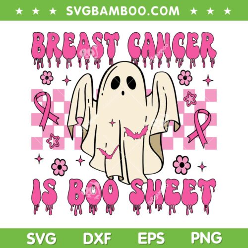 Breast Cancer Is Boo Sheet SVG PNG, Retro Ghost Pink Ribbon SVG, Halloween Breast Cancer Awareness DXF SVG PNG EPS