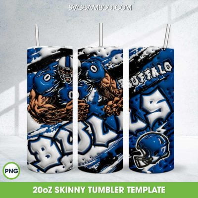 Buffalo Bulls 3D Inflated Tumbler Wrap PNG, NCAA Sports Logo 20oz Skinny Tumbler Template PNG